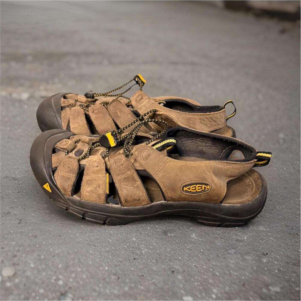 KEEN Brown Leather Sport Sandals Adjustable Drawstring Men's Outdoor